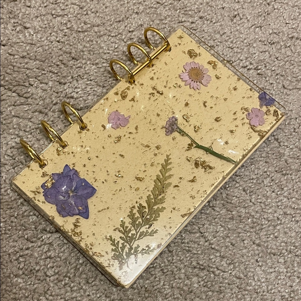 Floral Ring-Bound Notebook with Gold Accents